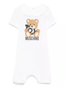 Moschino Kids Leo Teddy-принт комбинезон, белый