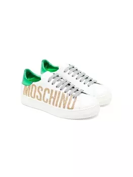 Moschino Kids logo-embellished glitter-detail sneakers, белый