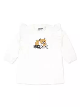 Moschino Kids мини-платье из органического хлопка с принтом «Teddy Bear», белый
