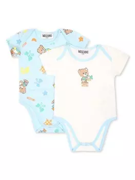 Moschino Kids набор тел плюшевых медведей с разноцветными принтами (набор из двух штук), синий