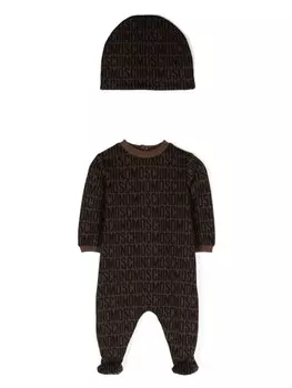 Moschino Kids пижама с логотипом-жаккардом, коричневый
