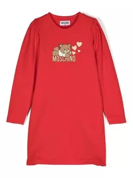 Moschino Kids платье А-силуэта с принтом Teddy Bear, красный