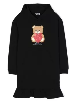 Moschino Kids платье Heart Teddy Bear с капюшоном, черный