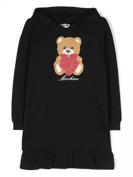 Moschino Kids платье-худи с принтом Teddy Bear, черный