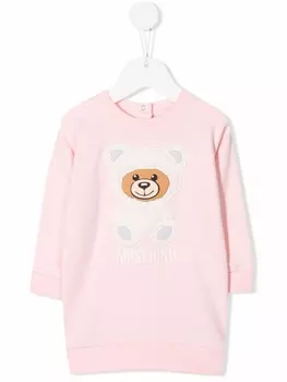 Moschino Kids платье из джерси с вышивкой Teddy Bear, розовый