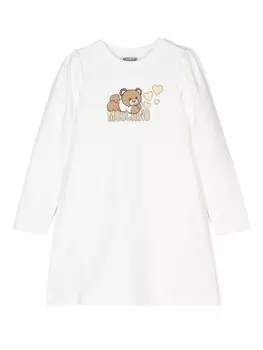Moschino Kids платье из джерси с логотипом Teddy Bear, белый