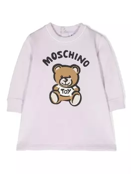 Moschino Kids платье из органического хлопка с принтом Leo Teddy, фиолетовый