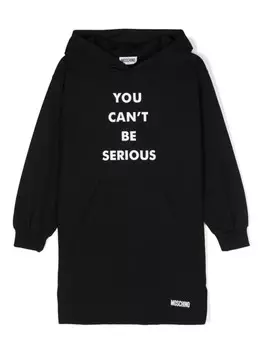 Moschino Kids платье мини с капюшоном и надписью, черный