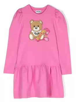 Moschino Kids платье мини с принтом Teddy Bear, розовый