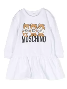 Moschino Kids платье с длинными рукавами и логотипом, белый