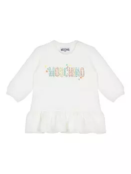 Moschino Kids платье с длинными рукавами и логотипом, белый