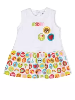 Moschino Kids платье с графичным принтом, белый