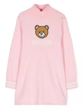 Moschino Kids платье с логотипом, вязанное интарсией, розовый