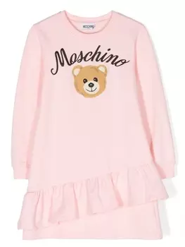 Moschino Kids платье с оборками и вышитым логотипом, розовый