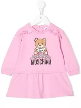Moschino Kids платье с оборками и логотипом, розовый