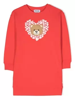 Moschino Kids платье с принтом Teddy Bear, зеленый