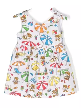 Moschino Kids платье с принтом Teddy Bear, белый