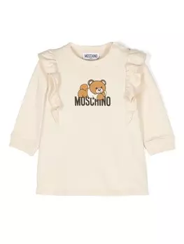 Moschino Kids платье с принтом Teddy Bear, нейтральный цвет