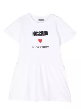 Moschino Kids платье с вышитым логотипом, белый