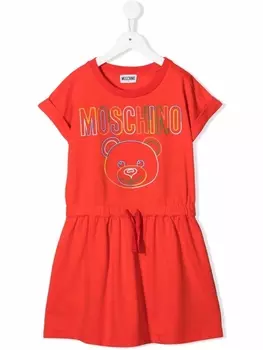 Moschino Kids платье с вышитым логотипом, красный