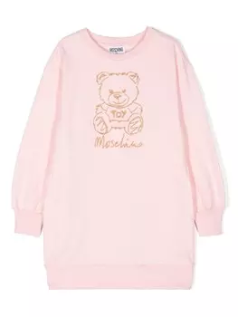 Moschino Kids платье-свитшот с вышивкой в виде плюшевого мишки, розовый