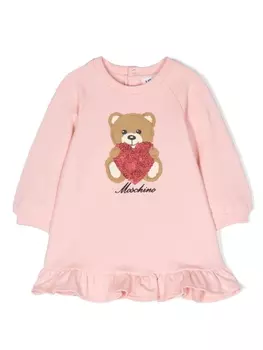 Moschino Kids платье Teddy Bear с оборками на подоле, розовый