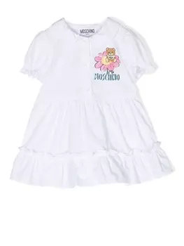 Moschino Kids платье Teddy Bear с оборками, белый