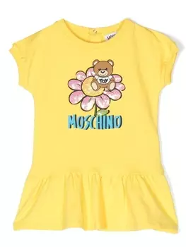 Moschino Kids платье Teddy Bear с оборками, желтый