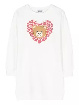 Moschino Kids платье-толстовка с принтом Teddy Bear, белый