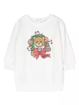 Moschino Kids платье-толстовка с принтом Teddy Bear, белый