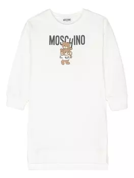 Moschino Kids платье-толстовка с принтом Teddy Bear, белый