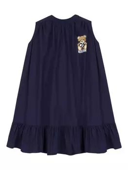 Moschino Kids платье-трапеция с нашивкой, синий