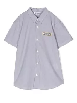 Moschino Kids полосатая рубашка с нашивкой-логотипом, синий