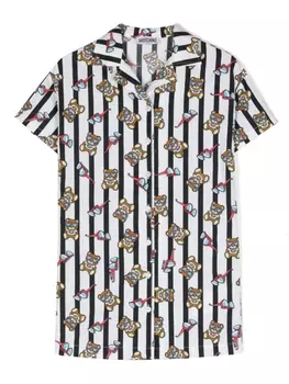 Moschino Kids полосатое платье с принтом Teddy Bear, белый