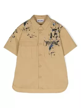 Moschino Kids поплиновая рубашка с эффектом разбрызганной краски, нейтральный цвет