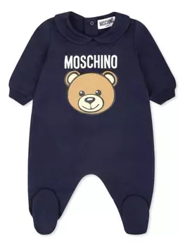 Moschino Kids принт плюшевого мишки babygrow, синий
