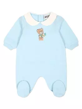 Moschino Kids принт с плюшевым мишкой ребристый рукав babygrow, синий