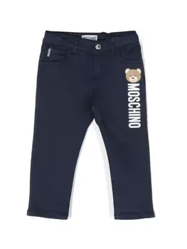 Moschino Kids прямые брюки с логотипом, синий