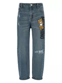Moschino Kids прямые джинсы с принтом Teddy Bear, синий