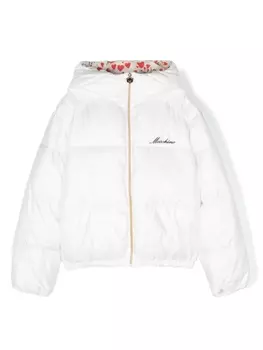 Moschino Kids пуховик с вышитым логотипом, белый