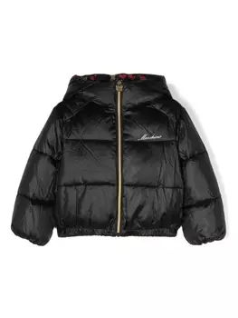 Moschino Kids пуховик с вышитым логотипом, черный