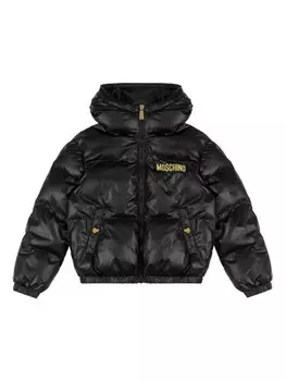 Moschino Kids пуховик с вышитым логотипом, черный