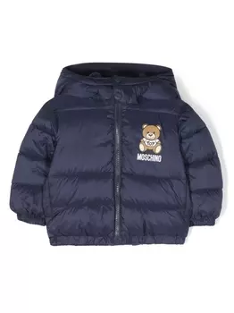 Moschino Kids пуховик Teddy Bear с капюшоном, синий