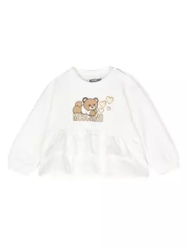 Moschino Kids расклешенная толстовка с принтом Teddy Bear, белый