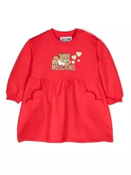Moschino Kids расклешенное платье с логотипом, красный