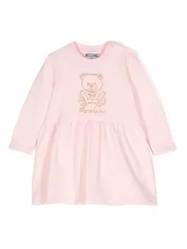 Moschino Kids расклешенное платье с вышивкой Teddy Bear, розовый