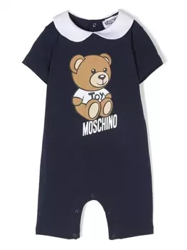 Moschino Kids ромпер с короткими рукавами и логотипом, синий