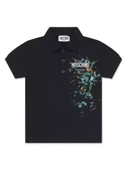Moschino Kids рубашка поло с эффектом разбрызганной краски и логотипом, черный