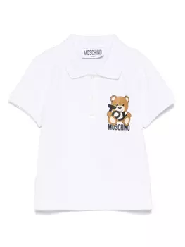 Moschino Kids рубашка поло с декором Teddy Bear, белый