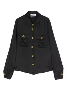 Moschino Kids рубашка с длинными рукавами и вышитым логотипом, черный